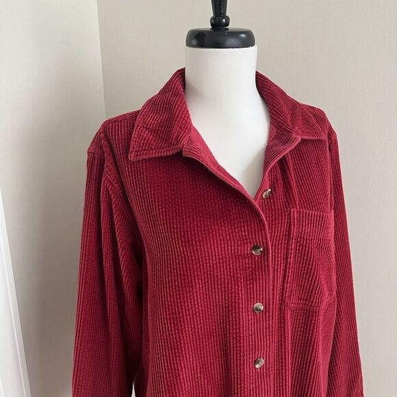LL Bean Wide Whale Corduroy Relaxed Comfort Shirt S Red Shacket cabincore boho - Picture 10 of 13